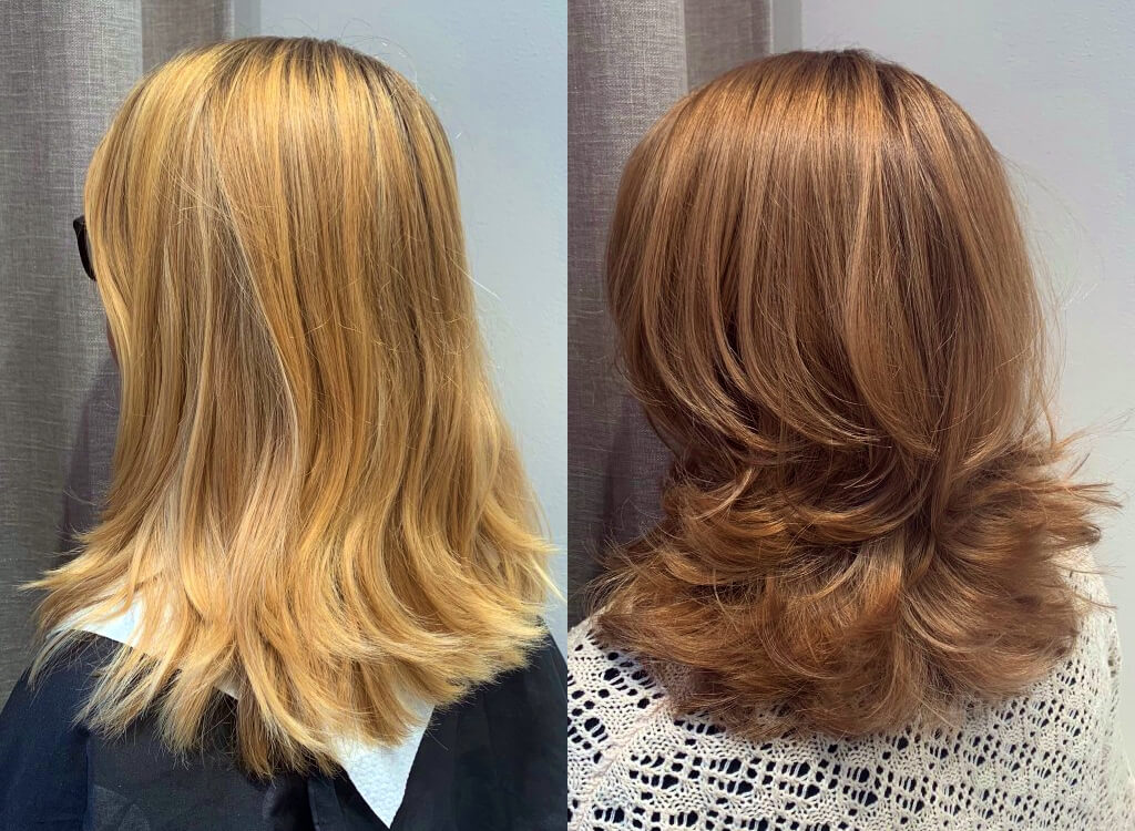 Blond balayage före och efter av Colours by Jenny Hansson - En frisör i Stockholm